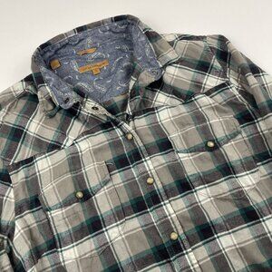 Jachs Girlfriend Bea Flannel Shirt Women's M Plaid Pearl Snap Roll Tab Sleeve
